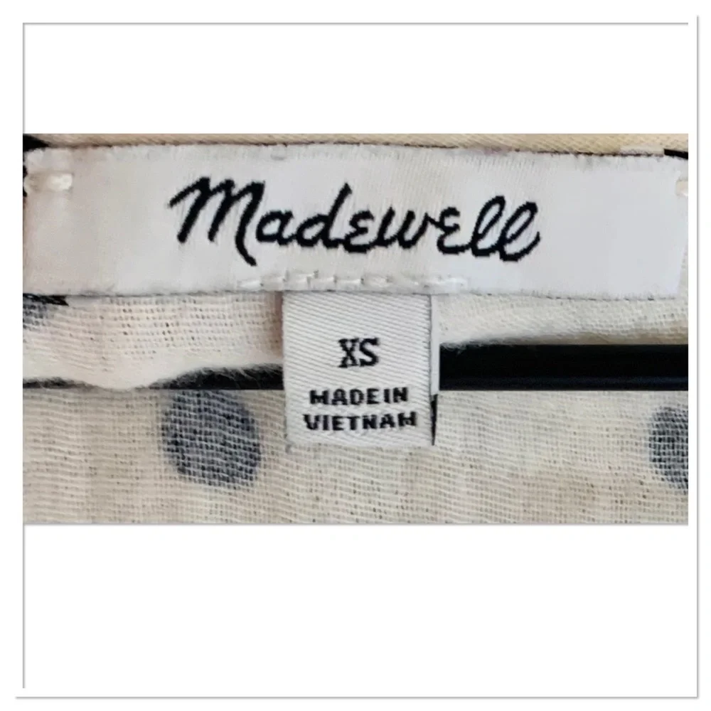 Madewell Lightspun Ruffle Sleeve Babydoll Dress In Dot Toss Ivory Black Size XS